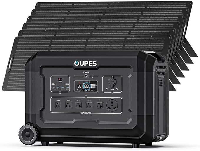 OUPES Mega 3 Portable Power Station 3600W, 3072Wh Solar Generator with 6x240W Solar Panels, Home Backup Battery Station Made for Emergency, Outdoor Camping RV/Van