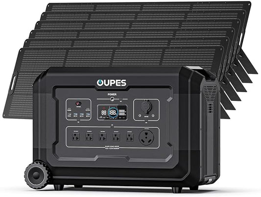 OUPES Mega 3 Portable Power Station 3600W, 3072Wh Solar Generator with 6x240W Solar Panels, Home Backup Battery Station Made for Emergency, Outdoor Camping RV/Van