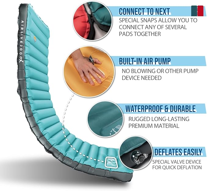 ZOOOBELIVES 3D Wrapping Inflatable Camping Sleeping Pad with Built-in Pump, Extra Thick and Wide, Ultimate Comfortable Compact Camp Air Mat for Tent, Car Traveling and Backpacking - Airlive2000X