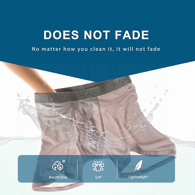 BAMBOO COOL Men's Underwear Boxer Briefs Fly with Built-in 3D Pouch Comfortable Cool Underwear for Men 4 Pack