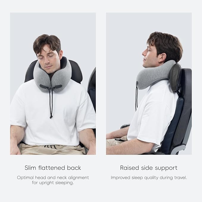 Neck Pillow for Travel Memory Foam Design Models Pillows with Zero Eye Pressure 3D Eye Mask and Compact Bag Traveling Essentials Plane Car Flight Rest Sleeping Use Adult, Light Gray