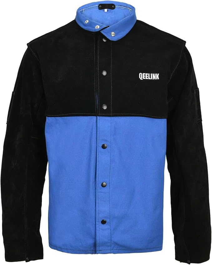 QeeLink Welding Jacket Split Leather Sleeves | Premium Flame Resistant Cotton Body Welder Jackets
