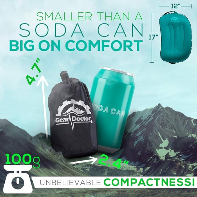 Gear Doctors Inflatable Camp Pillow, Backpacking - Blow Up Pillow (Teal)