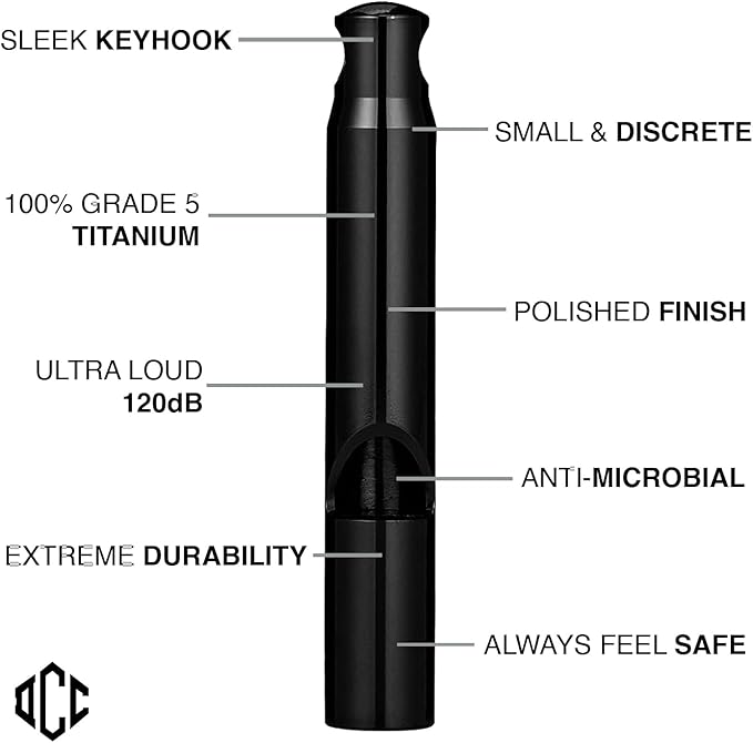 DAILYCARRYCO. Titanium Whistle for Emergency, Camping & Hiking Whistle, Pitched Whistle, Tiny Whistle Necklace, Small Whistle, Whistle for Life, Emergency Whistle Necklace, 120db Ultra Loud (Black)