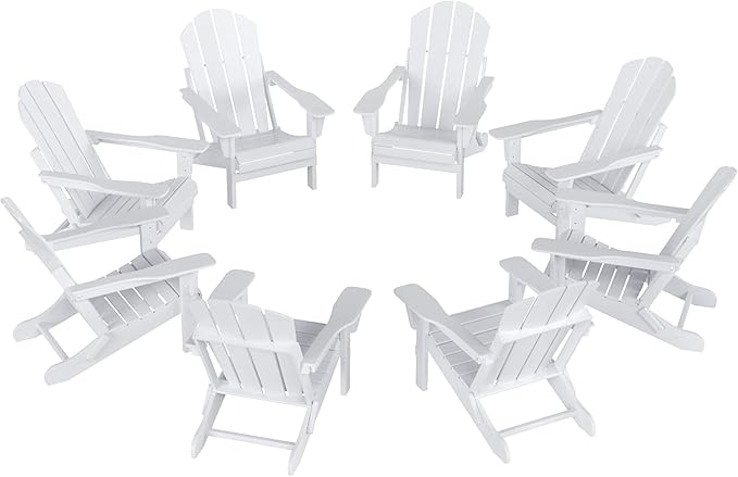 WestinTrends Malibu Malibu Outdoor Folding Poly Adirondack Chair (Set of 8), White