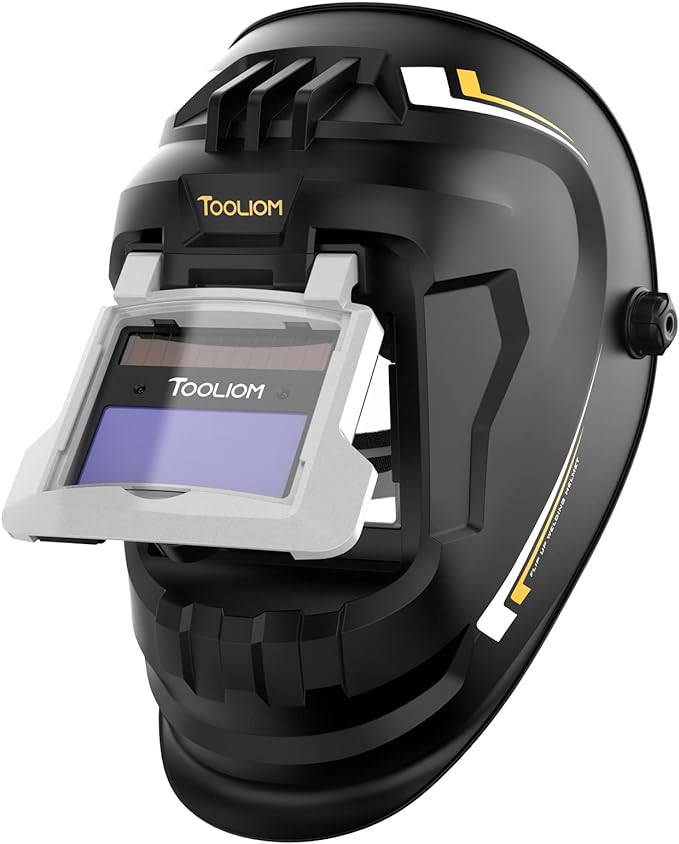 TOOLIOM Auto Darkening Welding Helmet True Color 1/1/1/1 Flip Front Welding Hood with Adjustable Shade Range 4/9-13 Solar/Battery Powered Welding Mask for TIG MIG Stick Welder Helmet