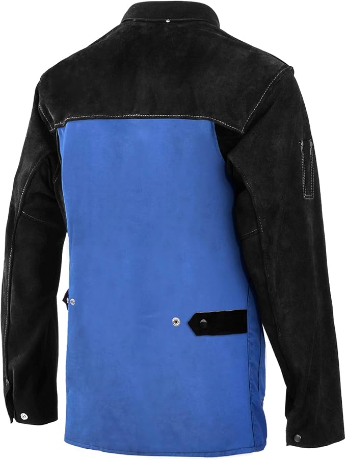 QeeLink Welding Jacket Split Leather Sleeves | Premium Flame Resistant Cotton Body Welder Jackets