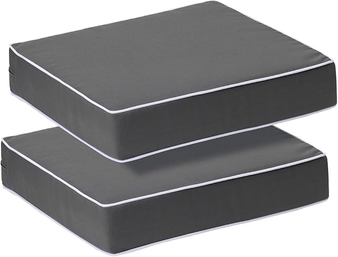 PNP FKJP 2 Pack Outdoor Chair Cushion 20" X 20" X 4", Waterproof Outdoor Seat Cushions with Non-Skid Ties,Dark Gray (Cushion + Cover)