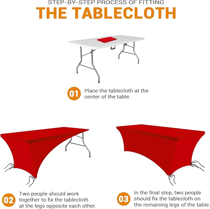 Eurmax USA Rectangular Fitted Spandex Table Covers 8ft Tablecloth Wedding Event Patio Table Decorations Stretch Table Cover for 8ft Folding Table (Red,2 Pack)