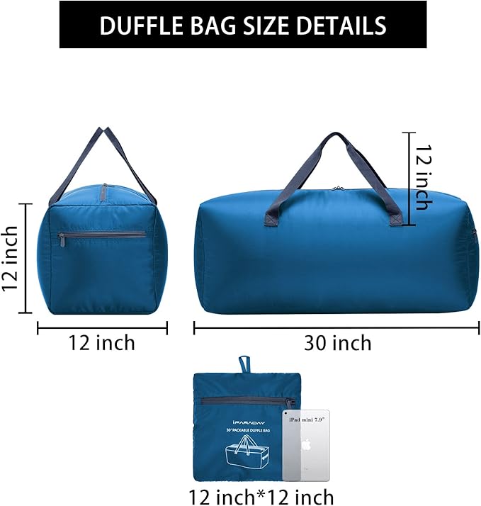 Foldable Duffel Bag 30" / 75L Lightweight with Water Rresistant for Travel-Blue