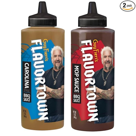 Guy Fieri’s Flavortown BBQ Sauce Variety Pack - Mop Sauce, Carolina BBQ Sauce - Barbecue Sauce Set, Moppin Sauce, Sweet & Tangy, Mustard BBQ Sauce, Beef Brisket Marinade - 12 Oz Each (Pack of 2)