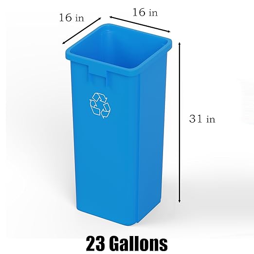 23 Gallon Blue Square Commercial Trash Garbage Can | Outdoor Office Restaurant School Kitchen