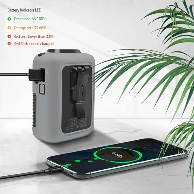 CAZOKASI Upgrade Waist Clip Fan Wearable Fan Portable Cooling and Heatstroke Prevention Fan (Industrial orange black) (Industrial gray black)