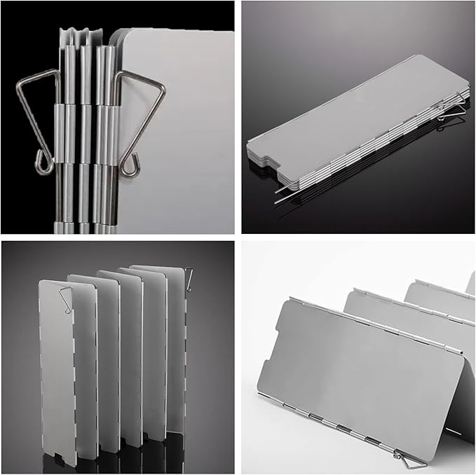 Outdoor Stove Windscreen Ultra light Aluminum foldable Camping Stove Windshield with Carrying bag for Butane Stoves Picnic (16 Plates)