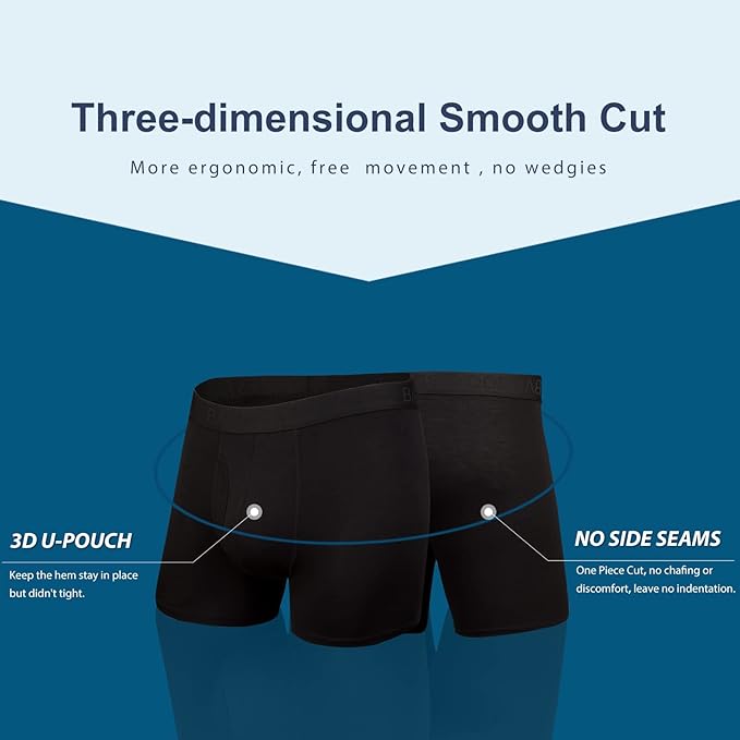 BAMBOO COOL Men's Underwear Boxer Briefs Fly with Built-in 3D Pouch Comfortable Cool Underwear for Men 4 Pack