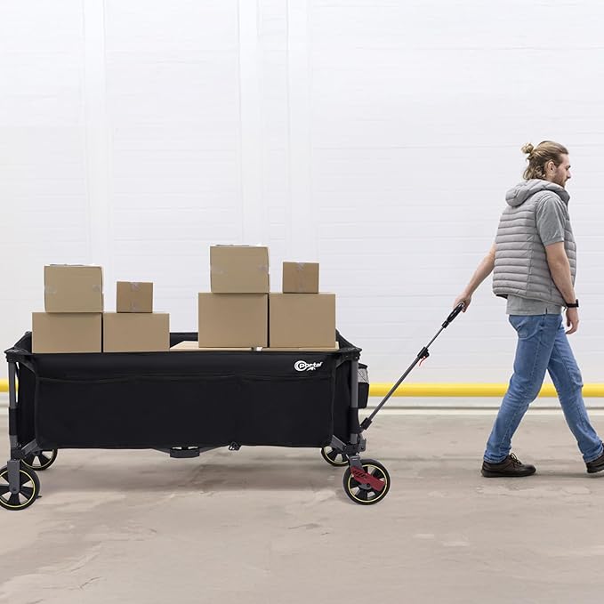 PORTAL 51.2" Long Wagons Carts Foldable with Brakes, Large Foldable Wagon with Cargo Net, Side Pocket, Cup Holders, 350 LBs Heavy Duty Utility Grocery Wagons for Sports, Camping