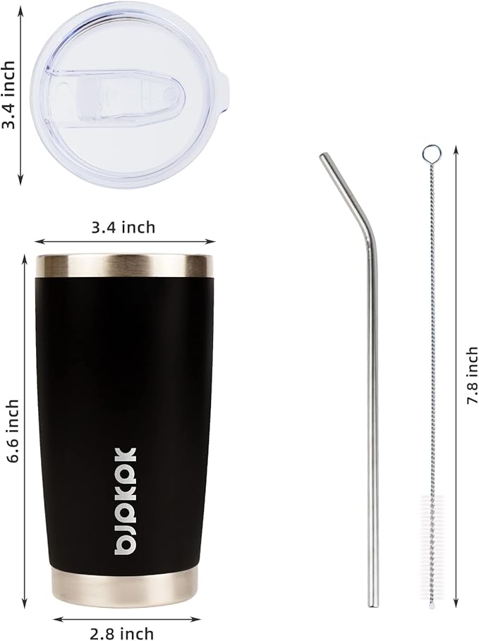 BJPKPK Black Insulated Tumbler With Lid And Straw 20 oz Stainless Steel Coffee Tumblers Cup