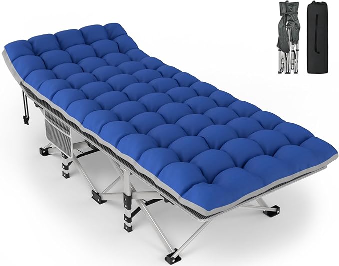 ZENPETIO 28In Folding Camping Cot for Adult, Portable Sleeping Cot with Mattress, Outdoor Heavy Duty Cot Bed for Camp with Carry Bag for Home, Office, Camp, Travel, Vacation(Max Loading 500lbs)