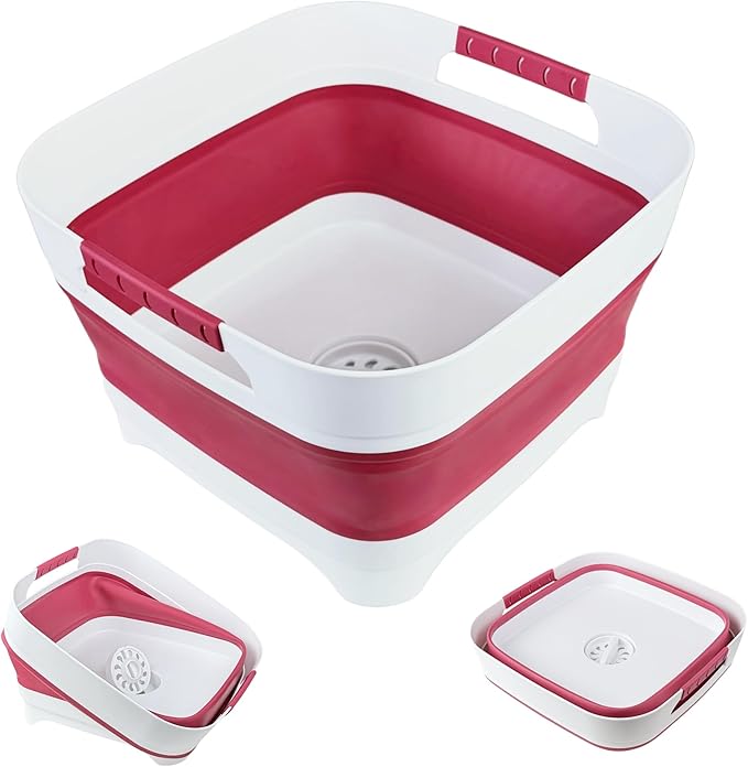Collapsible Dish Basin, Wash Basin for Baby Bottles, Foldable Wash Tub for Kitchen, RV Camping Sink, Outdoor Kitchen, Sturdy & Easy to Clean (Magenta)