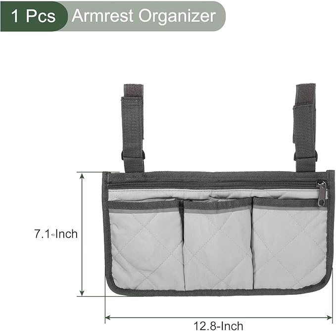 YOKIVE Armrest Organizer, Waterproof Chair Snack Storage Bag with Straps, Great for Camping Beach Daily Use, (Grey, 4 Pockets)