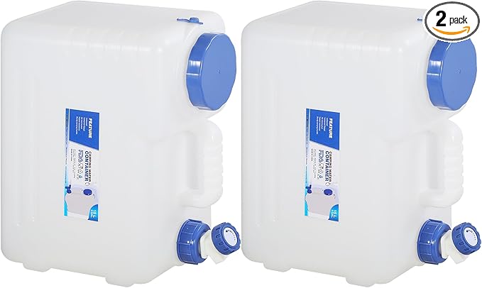 RedSwing 2 Pack 4 Gallon/15L Portable Water Container with Spigot, Water Storage Carrier for Camping Outdoor Hiking, BPA Free