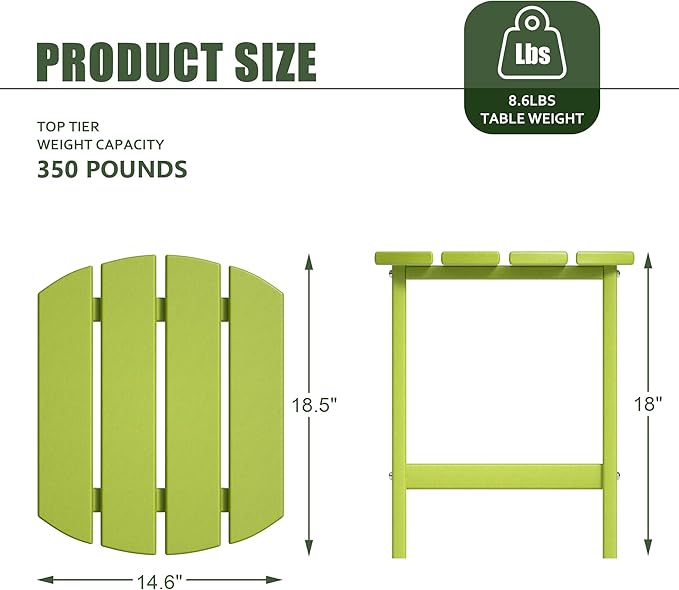 TORVA Patio Adirondack Side Table, Outdoor End Tables All-Weather Resistant HDPE Humidity-Proof Long Time Use for Deck, Lawn,Garden, Porch, Backyard End Table(Lemon Green Color-1 Tier)