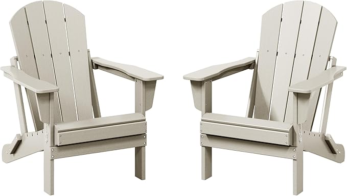 WestinTrends Malibu 2 Piece Set Outdoor Folding Poly Adirondack Chair, Sand