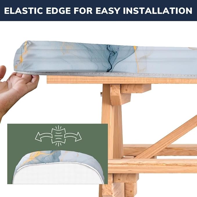 CAPSCEOLL Elastic Picnic Table Cover with Bench Covers 5Ft Waterproof Fitted Picnic Table Cover Cloths for Outdoors Camping Tablecloth with Drawstring Bag, 60X30in, Grey White Marble
