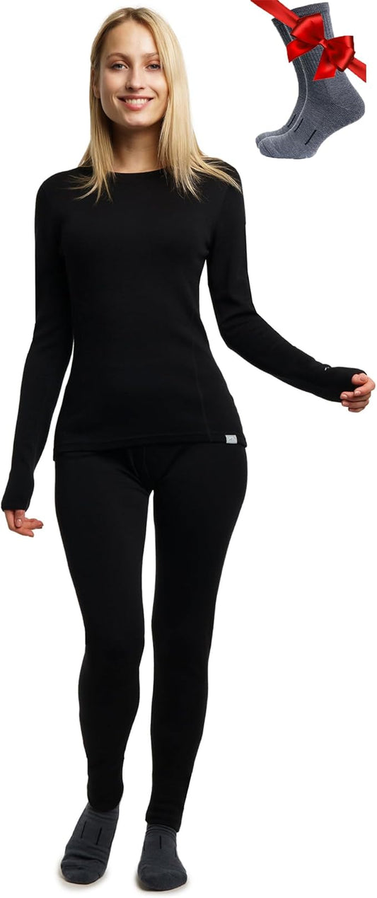 Merino.tech Merino Wool Base Layer Women Set - Heavyweight, Lite, Midweight Merino Thermal Underwear For Women Top, Bottom