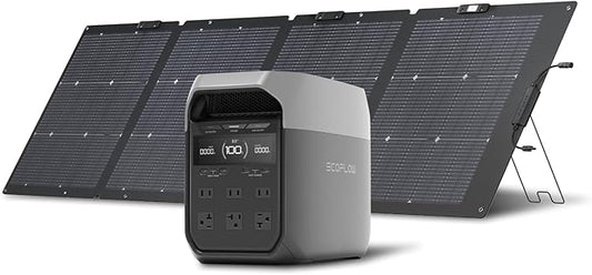 EF ECOFLOW Solar Generator Delta 3 with 220W Bifacial Solar Panel, 1024Wh Portable Power Station, LFP Battery 1800W AC/100W USB-C Output, Full Charge in 56 Min for Home Backup Power, Camping & RVs