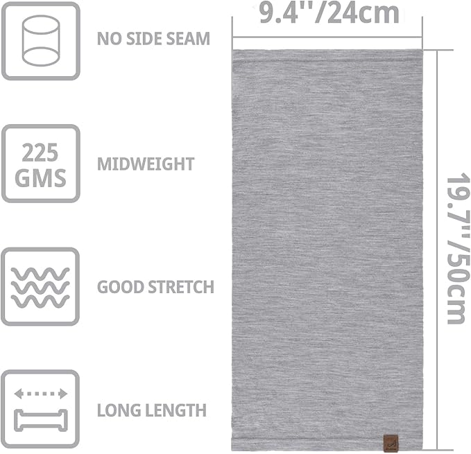 ACUSHLA 100% Merino Wool Neck Gaiter Ski Face Mask Scarf Neck Warmer for Men & Women All Weather