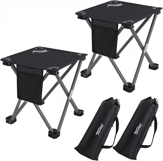 Roptat 2 Pack Camping Stool,Portable Folding Compact Lightweight Stool Seat for Camping Fishing Hiking Gardening Outdoor Walking Backpacking Travelling and Beach with Carry Bag (Black)