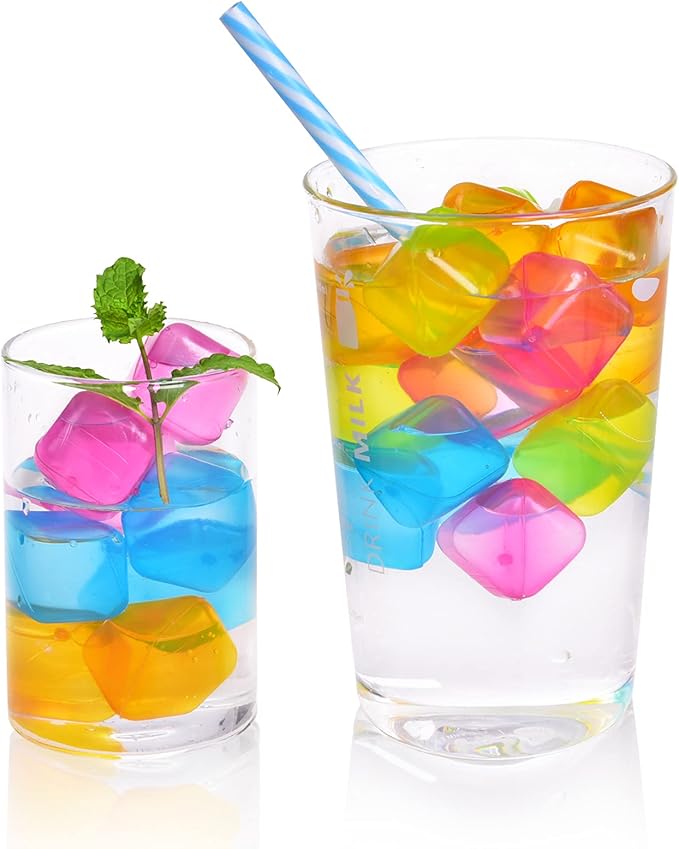 Reusable Ice Cubes, 60 pack Refreezable Plastic Ice Cubes Reusable, Square Ice Cube for Drinks BPA Free (Multicolor)