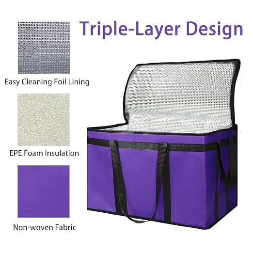 Bodaon 5-Pack Cooler Insulated Food Delivery Bag for Doordash/Uber Eats, XXX-Large Thermal Bags for Catering/Hot Pizza, Travel/Camping/Picnic Basket，Grocery Reusable Warmer Frozen, Purple-Black Edge