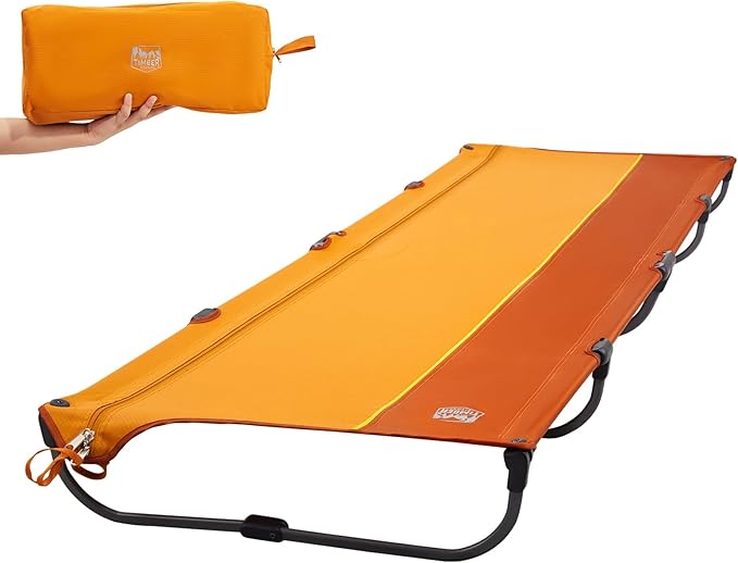TIMBER RIDGE Lightweight Aluminum Camping Cot, 20-Second Quick Set-Up Folding Cot Low Profile with Zipper Closure, Portable Carry Bag for Camping, Travel and Outdoors, Support up to 225lbs, Orange