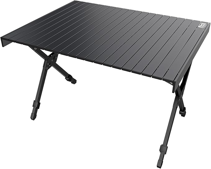 TIMBER RIDGE Folding Camping Table Adjustable Height, 4-6 Person Lightweight Aluminum Roll-up Table for Camping Outdoor Picnic BBQ Backyard Party Support 220 lbs, Black