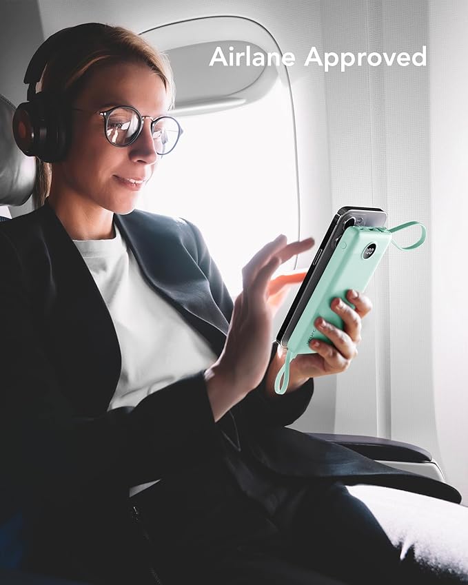 VRURC Portable Charger, 22.5W Power Bank 10000mAh, USB-C Cable in & Out Fast Charging Battery Pack, Compact Travel Essential 4 Outputs 3 Inputs for iPhone 16 15 14 13,Samsung, Android etc-Green