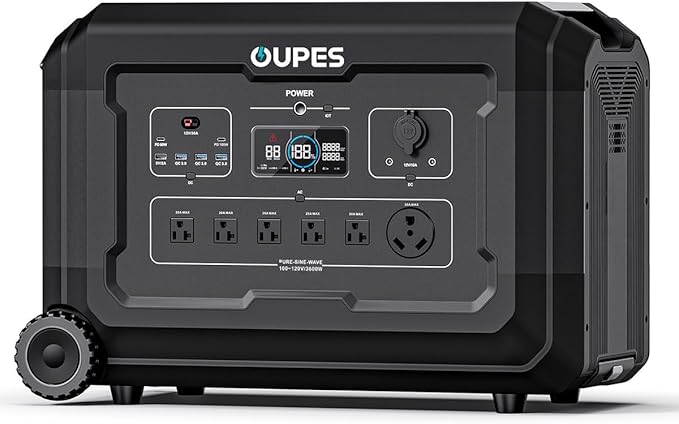 OUPES Mega 3 Portable Power Station 3600W, 3072Wh Solar Generator w/ 5 AC Outlets (7000W Surge), 0.8H Faster Charing LiFePO4 Battery Backup Power Station for Power Outage, Camping, RV, Emergencies