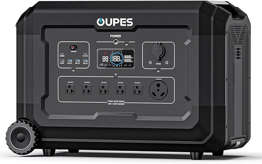 OUPES Mega 3 Portable Power Station 3600W, 3072Wh Solar Generator w/ 5 AC Outlets (7000W Surge), 0.8H Faster Charing LiFePO4 Battery Backup Power Station for Power Outage, Camping, RV, Emergencies