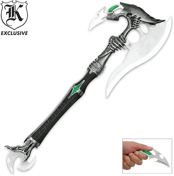 K EXCLUSIVE Alien Predator Fantasy Battle Axe - Stainless Steel Curved Blade, ABS Handle, Aluminum Accents, Includes Matching Dagger, Futuristic Design for Your Fantasy Set - Length 20 1/2"