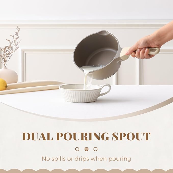 Nonstick Saucepan with Lid, 2 Quart Sauce Pan, Healthy Sauce Pot with Pour Spouts for Multipurpose Use, PTFE, PFOA Free, Induction Compatible, Apricot