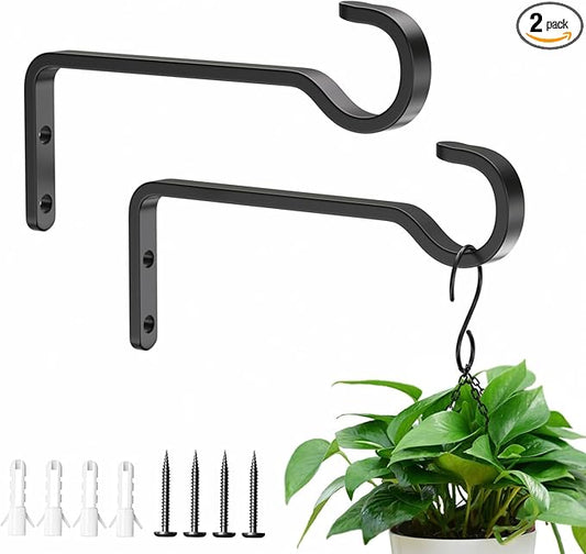 6 Inch 2 Pack Heavy Duty Outdoor Plant Hangers for Plants, Iron Plant Brackets with Metal Plant Hooks for Hanging Lantern, Bird Feeder