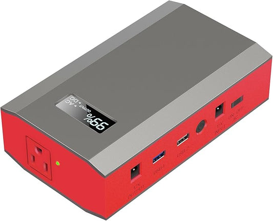 Portable Power Bank with AC Outlet, 65W 110V External Battery Pack 24000mAh Portable Laptop Charger Power Source Supply for Outdoor RV Tent Camping Home Smart Device with Emergency Light -Grey Red