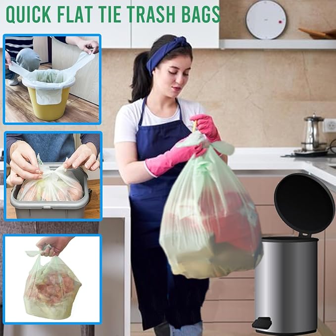 4-6 Gallon Flap Tie Compostable Trash Bags, 76 Count, Kitchen Compost Bags, Sturdy Biodegradable Garbage for Food Scrap Waste, ASTM D6400, US BPI Certified