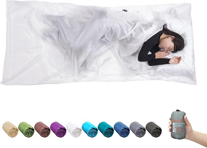 BROWINT Silk Sleeping Bag Liner, Silk Sleep Sack, Extra Wide 87"x43", Lightweight Travel Sheet for Hotels, More Colors for Option, Reinforced Gussets