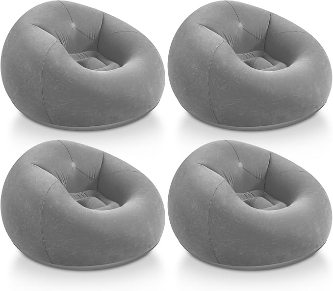 Realspring Inflatable Bean Bag Chairs Outdoor Blow up Camping Chairs Inflatable Lazy Sofa Folding Portable Bean Bag Loungers Couch for Movie Night(Dark Gray,4 Pcs)