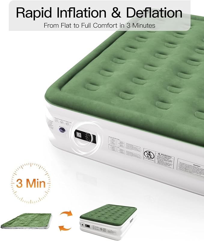 Full Size Air Mattress with Built in Pump, 18" Raised Comfort Air Bed, Upgraded Flocked Top Blow up Mattress with Carrying Bag, Inflatable Mattress for Guests & Home, AirBed, 650 lbs Max