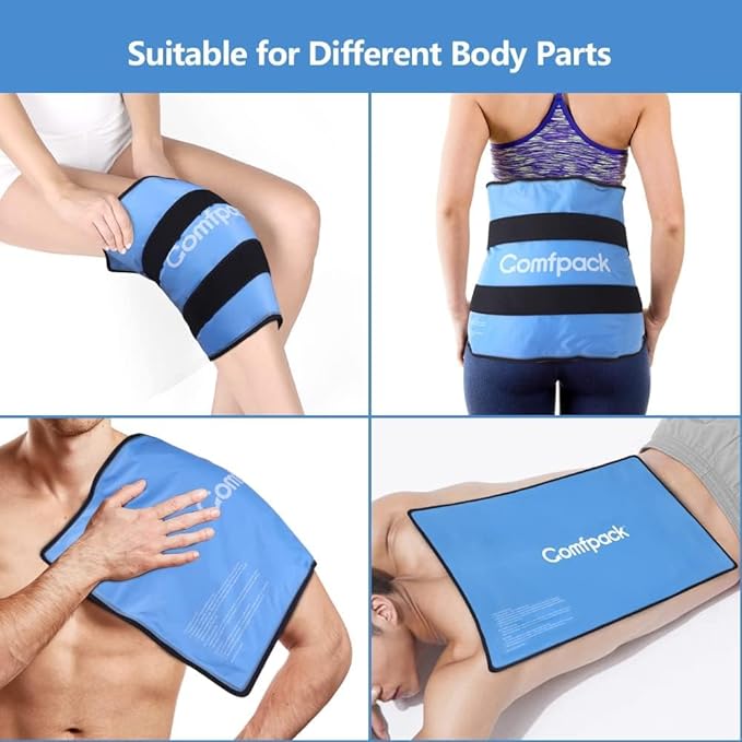 XL Ice Pack for Injuries Reusable, Flexible Hot Cold Pack 21.7 x 13 with 3 Straps for Full Back, Shoulder, Knee, Cold Pack Pain Relief for Swelling, Bruises, Muscle Pain, Inflammation