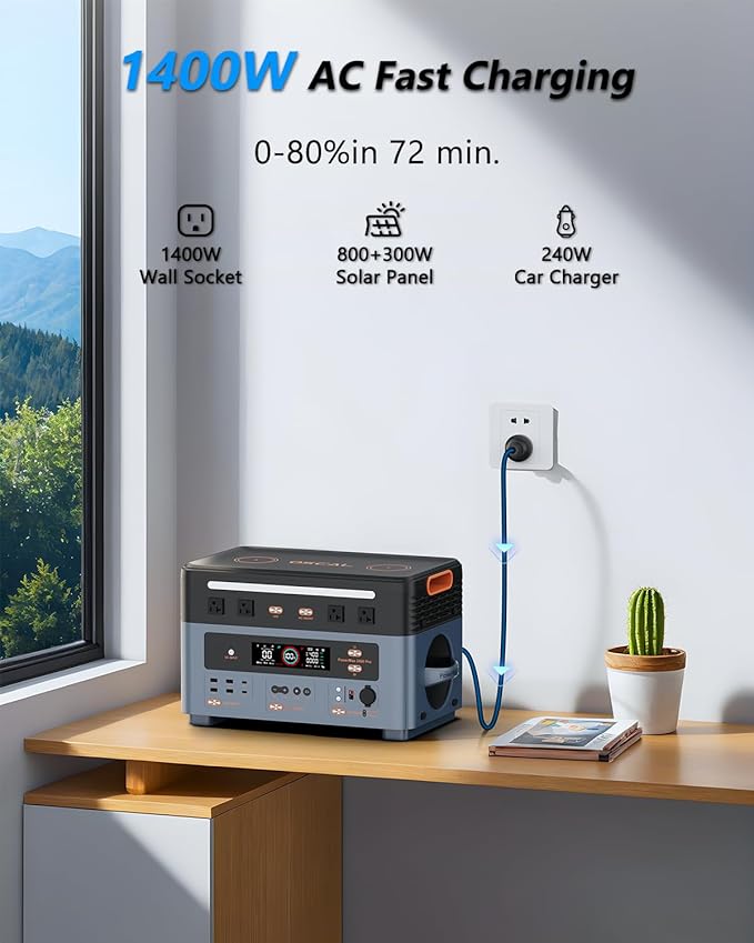 OSCAL 2400W Power Station with 400W Solar Panel PowerMax 2400, 1872Wh Solar Generator with 4 AC Outlets (5000W Peak), Fast Charging, APP Control Battery Backup for Home, Camping & RVs