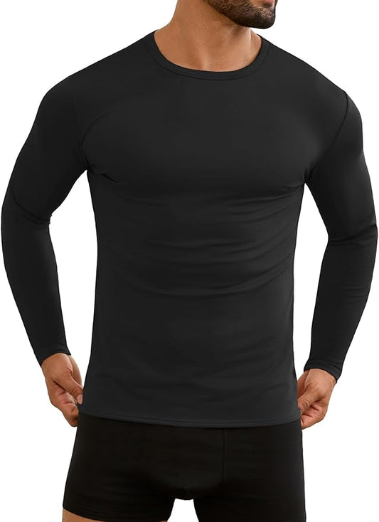 URRU Thermal Underwear for Men High Stretch Fleece Lined Long Sleeve Crewneck Thermal Shirts Base Layer Top Men Cold Weather